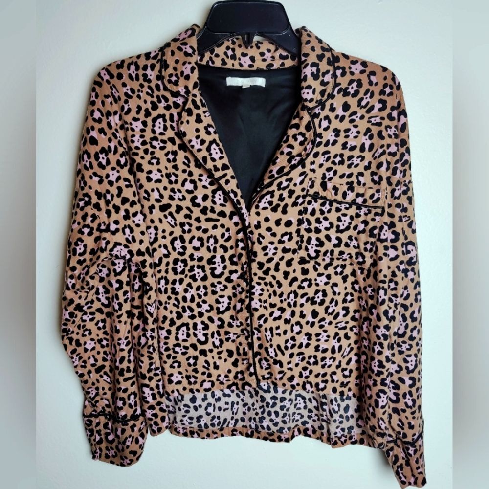 Z Supply Dream State Tan Leopard Print Pajama Top, Size S